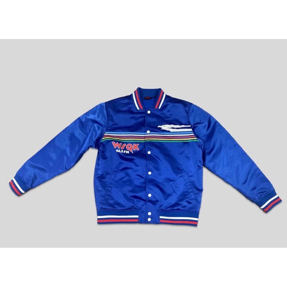 Stranger Things WSQK 94.5 FM Varsity Jacket Mens Large Blue Satin Retro Bomber